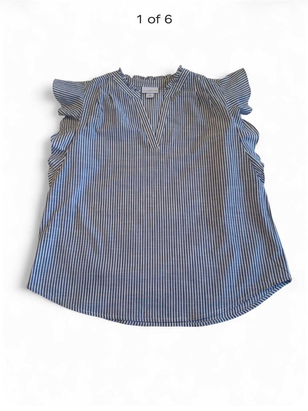 Liz Claiborne Blue White Striped Ruffle Sleeve Blouse Women’s M